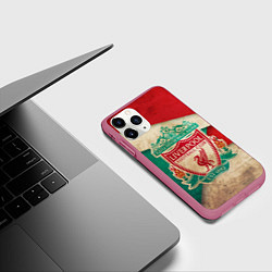 Чехол iPhone 11 Pro матовый FC Liverpool: Old Style, цвет: 3D-малиновый — фото 2