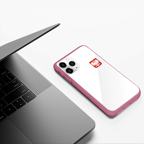 Чехол iPhone 11 Pro матовый Poland Team: Home WC-2018 / 3D-Малиновый – фото 3