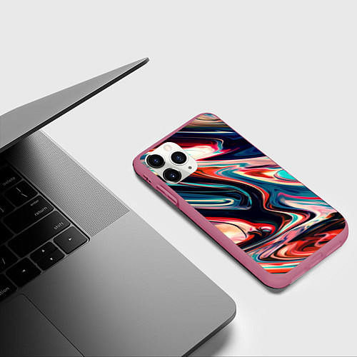 Чехол iPhone 11 Pro матовый Разноцветные краски / 3D-Малиновый – фото 3