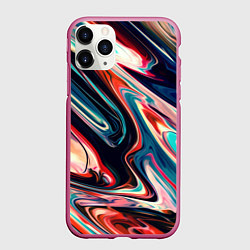 Чехол iPhone 11 Pro матовый Разноцветные краски, цвет: 3D-малиновый