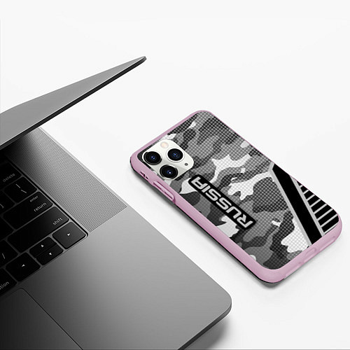 Чехол iPhone 11 Pro матовый Russia: Grey Camo / 3D-Розовый – фото 3