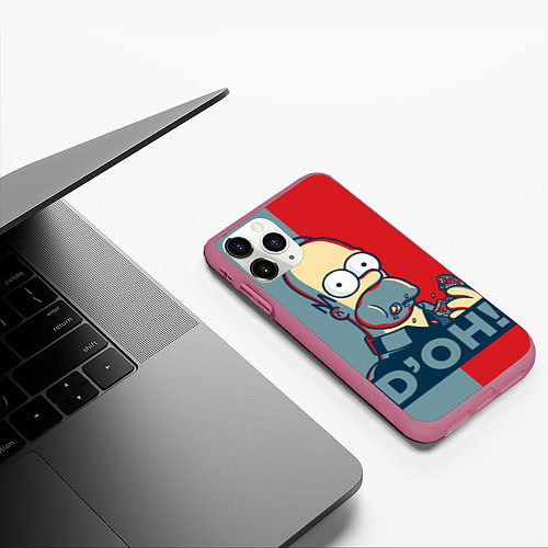 Чехол iPhone 11 Pro матовый Homer Simpson DOH! / 3D-Малиновый – фото 3