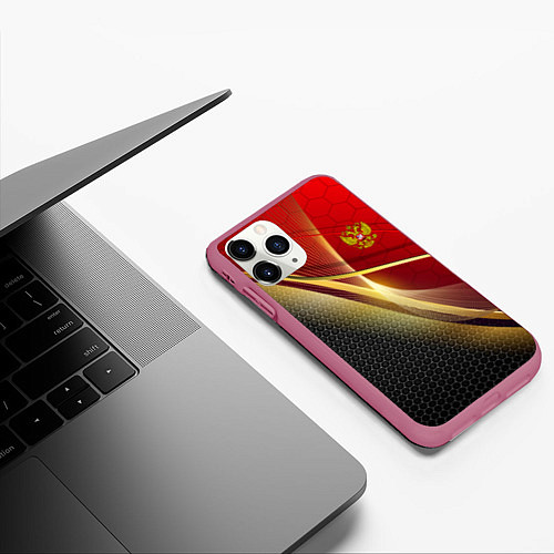 Чехол iPhone 11 Pro матовый RUSSIA SPORT: Gold Collection / 3D-Малиновый – фото 3