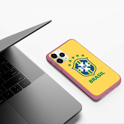 Чехол iPhone 11 Pro матовый Brazil Team / 3D-Малиновый – фото 3