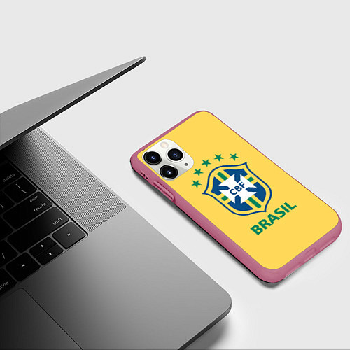 Чехол iPhone 11 Pro матовый Brazil Team / 3D-Малиновый – фото 3