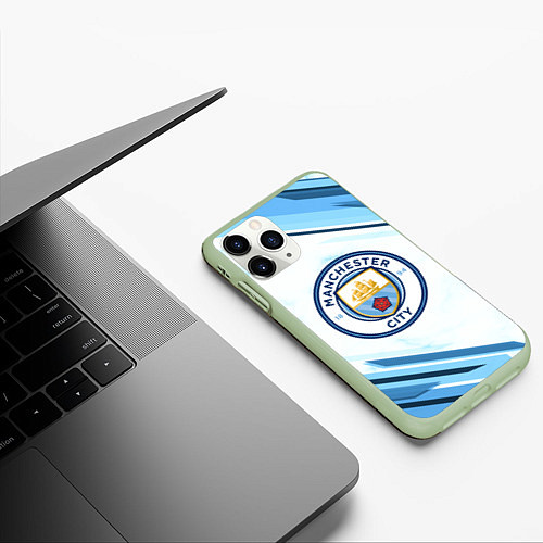 Чехол iPhone 11 Pro матовый Manchester city / 3D-Салатовый – фото 3