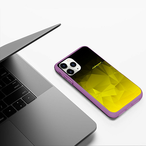 Чехол iPhone 11 Pro матовый Cyberpunk 2077: Yellow Poly / 3D-Фиолетовый – фото 3