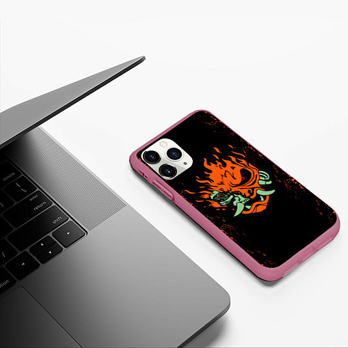 Чехол iPhone 11 Pro матовый Cyberpunk 2077: SAMURAI / 3D-Малиновый – фото 3
