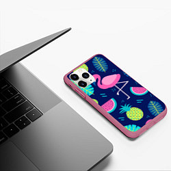 Чехол iPhone 11 Pro матовый Фруктовый фламинго, цвет: 3D-малиновый — фото 2
