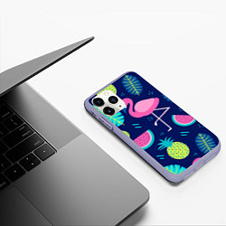 Чехол iPhone 11 Pro матовый Фруктовый фламинго, цвет: 3D-светло-сиреневый — фото 2