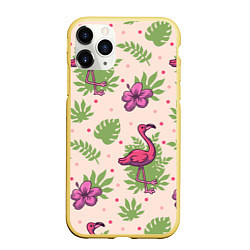 Чехол iPhone 11 Pro матовый Цветочные фламинго, цвет: 3D-желтый