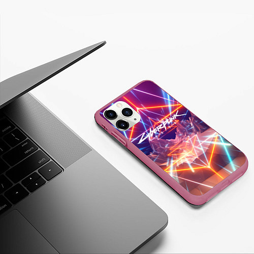 Чехол iPhone 11 Pro матовый Cyberpunk 2077: Neon Lines / 3D-Малиновый – фото 3