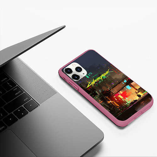 Чехол iPhone 11 Pro матовый Cyberpunk 2077: Night City / 3D-Малиновый – фото 3