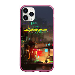 Чехол iPhone 11 Pro матовый Cyberpunk 2077: Night City, цвет: 3D-малиновый