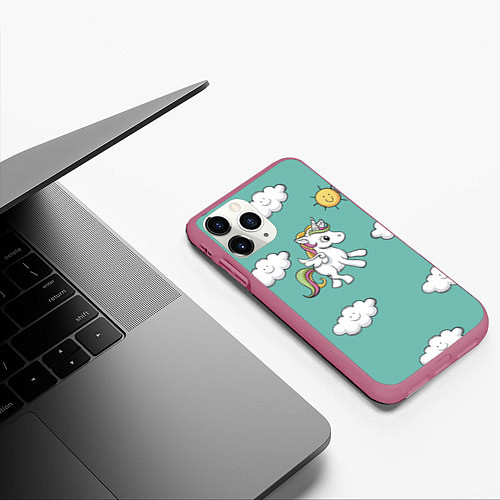 Чехол iPhone 11 Pro матовый Unicorns Love / 3D-Малиновый – фото 3