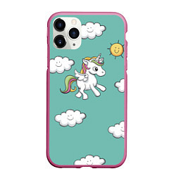Чехол iPhone 11 Pro матовый Unicorns Love, цвет: 3D-малиновый