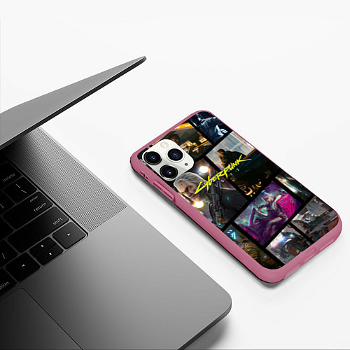 Чехол iPhone 11 Pro матовый Cyberpunk 2077: Stories / 3D-Малиновый – фото 3
