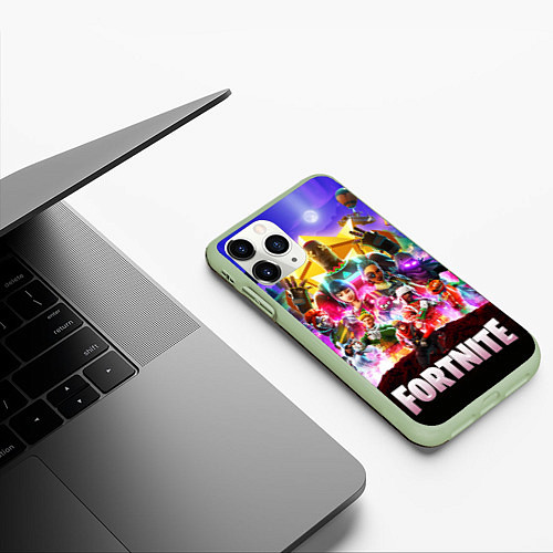 Чехол iPhone 11 Pro матовый Fortnite: Battle Royale / 3D-Салатовый – фото 3