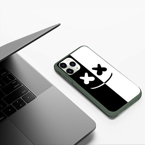 Чехол iPhone 11 Pro матовый Marshmello: Black & White / 3D-Темно-зеленый – фото 3