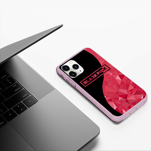 Чехол iPhone 11 Pro матовый Black Pink: Pink Polygons / 3D-Розовый – фото 3