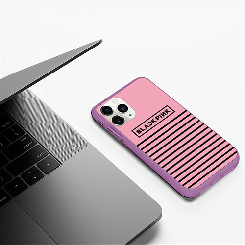 Чехол iPhone 11 Pro матовый Black Pink: Black Stripes / 3D-Фиолетовый – фото 3