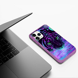 Чехол iPhone 11 Pro матовый Неоновый тигр, цвет: 3D-фиолетовый — фото 2