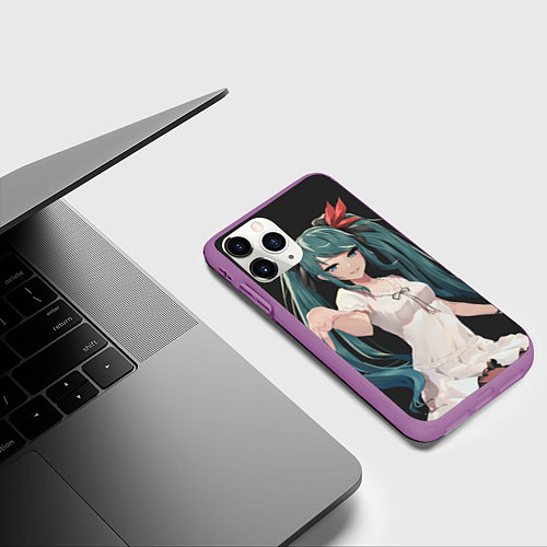 Чехол iPhone 11 Pro матовый Hatsune Miku / 3D-Фиолетовый – фото 3