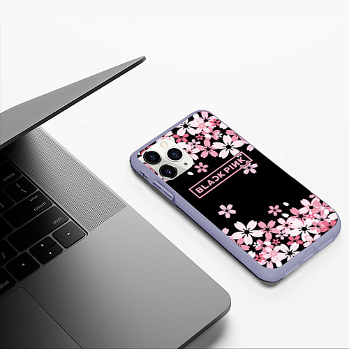 Чехол iPhone 11 Pro матовый Black Pink: Pink Sakura / 3D-Светло-сиреневый – фото 3