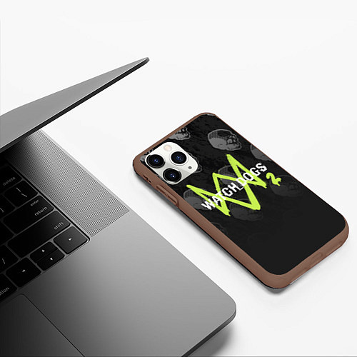 Чехол iPhone 11 Pro матовый Watch Dogs 2: Skulls Pattern / 3D-Коричневый – фото 3