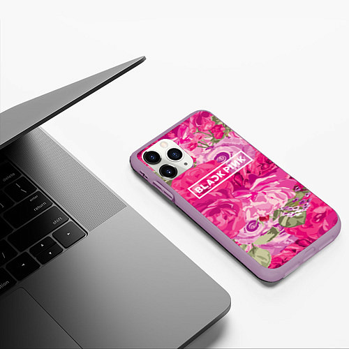 Чехол iPhone 11 Pro матовый Black Pink: Abstract Flowers / 3D-Сиреневый – фото 3