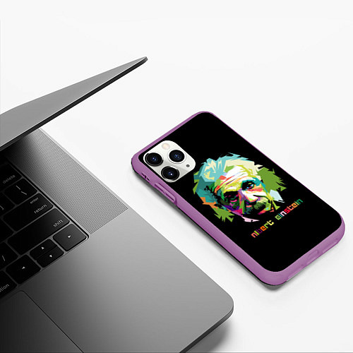 Чехол iPhone 11 Pro матовый Albert Einstein / 3D-Фиолетовый – фото 3