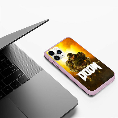 Чехол iPhone 11 Pro матовый DOOM: Soldier / 3D-Розовый – фото 3