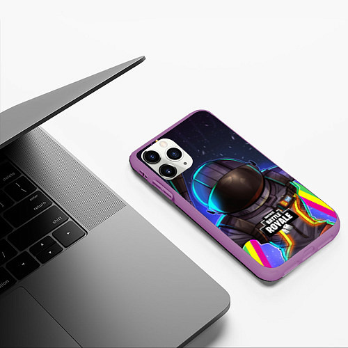 Чехол iPhone 11 Pro матовый Fortnite: Space Rainbow / 3D-Фиолетовый – фото 3