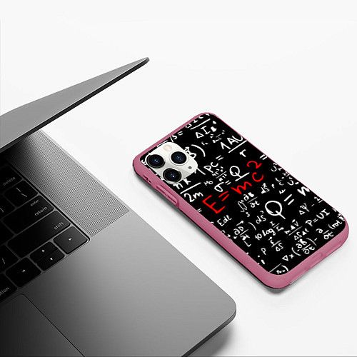 Чехол iPhone 11 Pro матовый E=mc2: Black Style / 3D-Малиновый – фото 3
