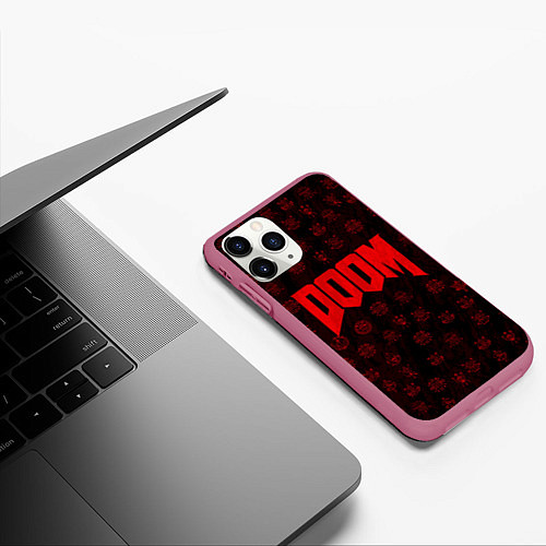 Чехол iPhone 11 Pro матовый DOOM: Hellish signs / 3D-Малиновый – фото 3