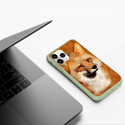 Чехол iPhone 11 Pro матовый Хитрая лисичка / 3D-Салатовый – фото 3