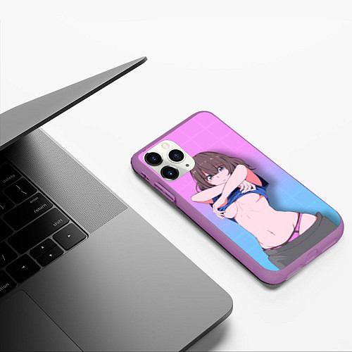 Чехол iPhone 11 Pro матовый Ahegao Girl / 3D-Фиолетовый – фото 3