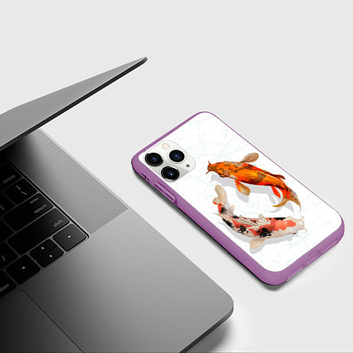 Чехол iPhone 11 Pro матовый Рыбы удачи / 3D-Фиолетовый – фото 3