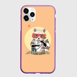 Чехол iPhone 11 Pro матовый Raccoon Love Coffee, цвет: 3D-фиолетовый