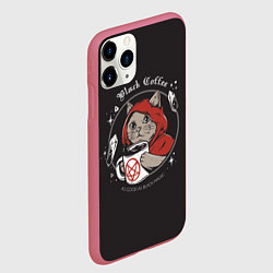 Чехол iPhone 11 Pro матовый Black Cat, Black Coffee, цвет: 3D-малиновый — фото 2