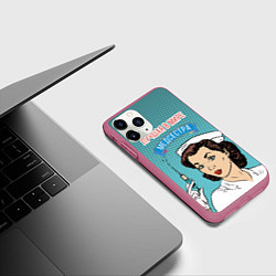 Чехол iPhone 11 Pro матовый Медсестра: поп-арт, цвет: 3D-малиновый — фото 2