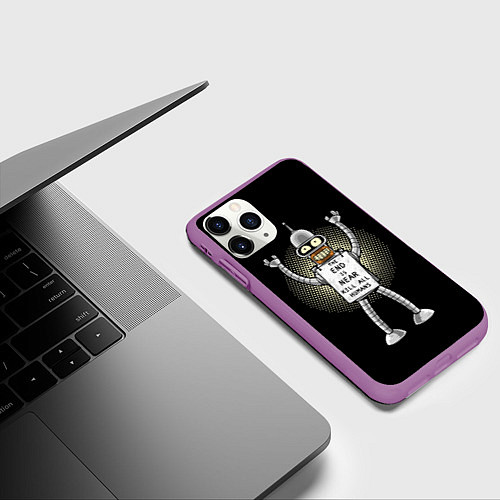 Чехол iPhone 11 Pro матовый Kill All Humans / 3D-Фиолетовый – фото 3