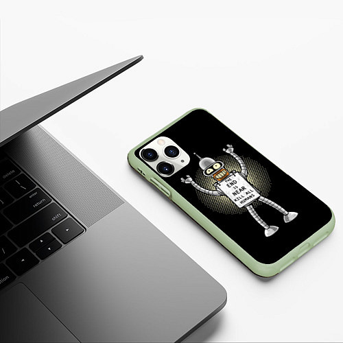 Чехол iPhone 11 Pro матовый Kill All Humans / 3D-Салатовый – фото 3