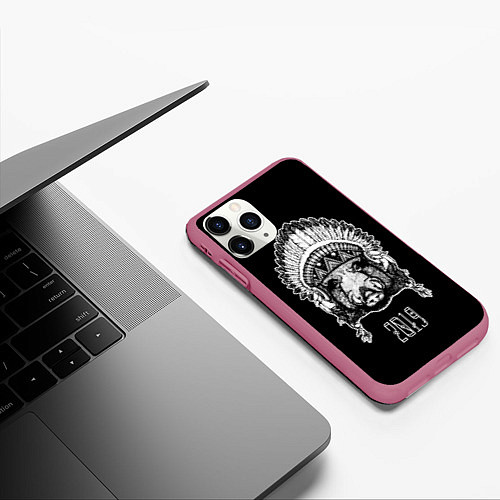 Чехол iPhone 11 Pro матовый Кабан-индеец 2019 / 3D-Малиновый – фото 3