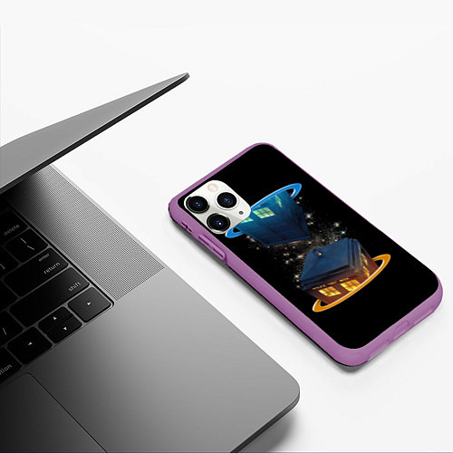 Чехол iPhone 11 Pro матовый Тардис в Портале / 3D-Фиолетовый – фото 3