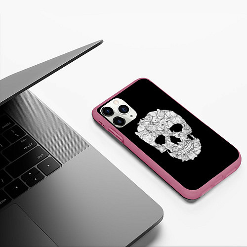 Чехол iPhone 11 Pro матовый Sketchy Cat Skull / 3D-Малиновый – фото 3