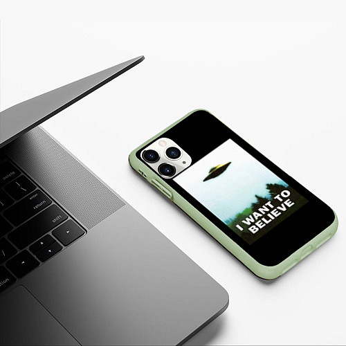 Чехол iPhone 11 Pro матовый I Want To Believe / 3D-Салатовый – фото 3