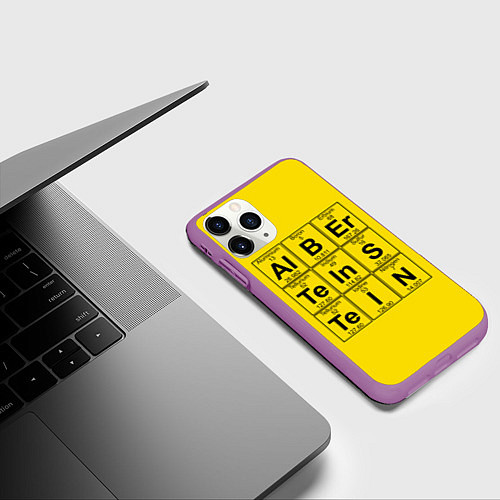 Чехол iPhone 11 Pro матовый Альберт Эйнштейн / 3D-Фиолетовый – фото 3
