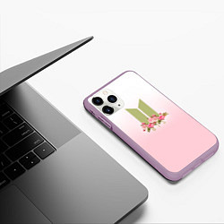 Чехол iPhone 11 Pro матовый BTS: Pink Flowers, цвет: 3D-сиреневый — фото 2