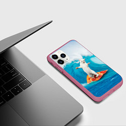 Чехол iPhone 11 Pro матовый Кот-серфер, цвет: 3D-малиновый — фото 2